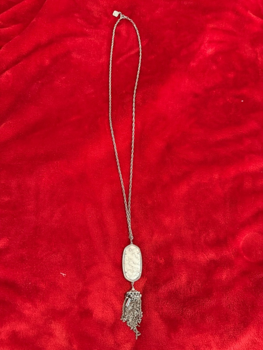 Kendra Scott Silver Marbled Oval Pendant Necklace with Tassel